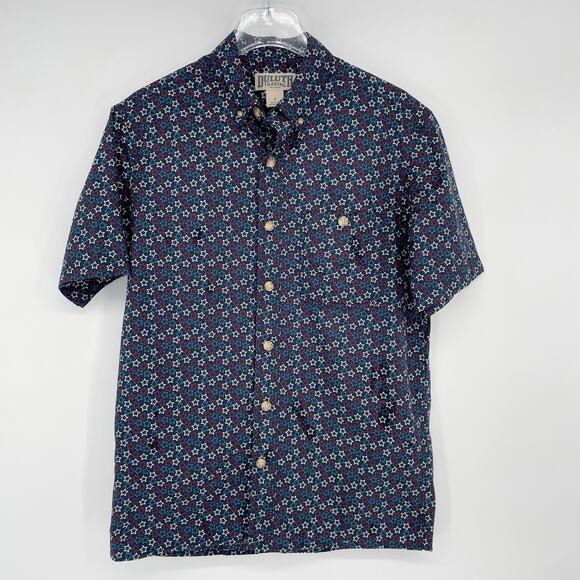 Duluth Trading Co Shirt Small Blue Button Up Stars All Over Print Cotton USA - Picture 1 of 5